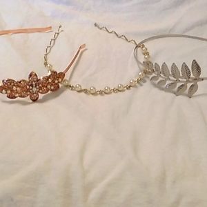 Bundle of 3 metal headbands. Rose gold. Silver. Gold with pearls